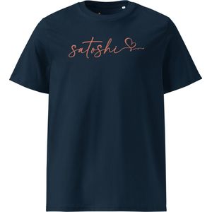 Satoshi Love - Bitcoin T-shirt - Unisex - 100% Biologisch Katoen - Kleur Marine Blauw - Maat XL | Bitcoin cadeau| Crypto cadeau| Bitcoin T-shirt| Crypto T-shirt| Crypto Shirt| Bitcoin Shirt| Bitcoin Merch| Crypto Merch| Bitcoin Kleding