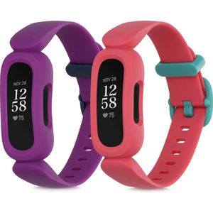 kwmobile horlogeband geschikt voor Fitbit Inspire 2 / Ace 3 - Maat S - 2x siliconen armband voor fitnesstracker in oudroze / mintgroen / paars / donkerblauw