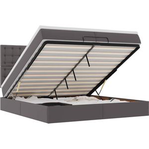 vidaXL - Ottoman - bed - met - matrassen - en - LED's - 200x200cm - kunstleer - grijs