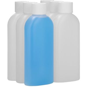 6 x 250 ml Platte fles HDPE naturel + Kindveiligedop wit - BPA Vrij - Niet Breekbaar - Plastic Flesjes Navulbaar - Met Dop - Lege Flessen - 6 stuks.