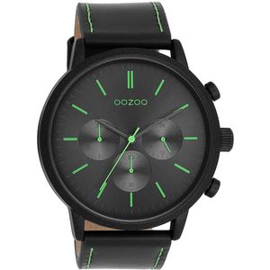 OOZOO Timepieces - Zwarte OOZOO horloge met zwarte leren band - C11208