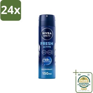 NIVEA MEN - Deodorant Spray - Fresh Active - 150 ml - Voordeelverpakking - 24 stuks - Geur - Deodorant