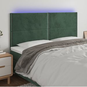 vidaXL - Hoofdbord - LED - 180x5x118/128 - cm - fluweel - donkergroen