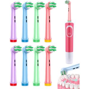 Allecto plus - Vervangende kinderborstelkoppen 8 stuks - Elektrische tandenborstel 3-12 jaar - Zachte haren voor tandvlees - Vier kleuren - Goede verdraagzaamheid