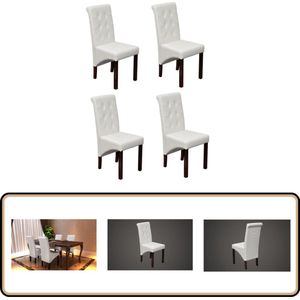 vidaXL Eetkamerstoelen - 4 stuks - Kunstleer - Wit Eettafelstoel - Eetkamerstoel - Vintage Stoel - Antiek Meubilair - Lederlook