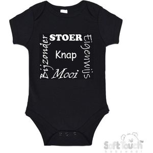 100% katoenen Romper ""Stoer Eigenwijs Mooi Bijzonder Knap"" Unisex Katoen Zwart/wit 62/68