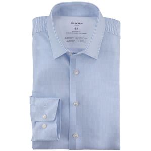 OLYMP - Luxor - Overhemd - Blauw Wit Streepdessin - Katoen Spandex - Modern Fit