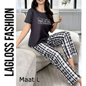 LaGloss® Pyjama Set voor Dames – Huispak met Geruite Broek – Zachte Lounge Pyjama Lente/Zomer Maat S