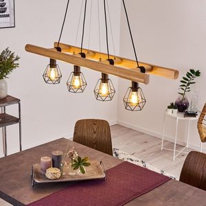 Belanian.nl - Vintage Hanglamp - Scandinavisch Hanglamp - hanglamp zwart, donker hout, 4 lichts  Slaapkamer woonkamer - langwerpig  E27 60 Watt