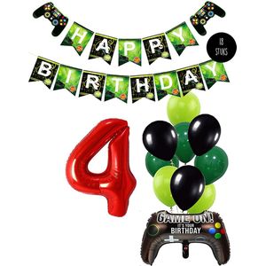 Cijfer Ballon 4 Game Videospel Verjaardag Thema - De Versiering voor de Gamers Birthday Party van Snoes