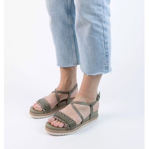 No Stress - Dames - Groene leren sandalen met gevlochten bandjes - Maat 39
