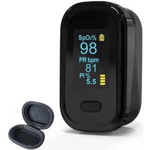 BDM CARE ® Medische Saturatiemeter - Saturatiemeter zuurstofmeter vinger - Zuurstofmeter Vinger inclusief Hartslagmeter - Pulse Oximeter met PI Functie - Gratis opberghoes - (Incl. batterijen)