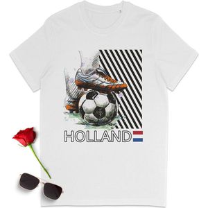 T Shirt Heren - T Shirt Dames - Voetbal Nederland - Wit - Maat XXL