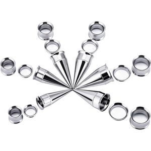 Inovra - Oordopjes Tunnels Gauge Brancard Taper Kit Rvs Dubbele Flare Legering 3 In 1 Set, Metaal, Zandsteen - Voor Mannen en Vrouwen