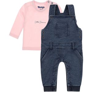 Dirkje - Basic Collection - BIO COTTON - Tuinbroek Blauw - Shirt Lichtroze - Maat 74