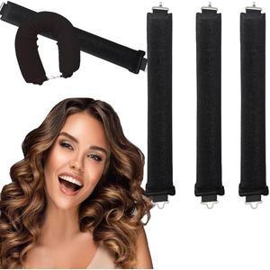 Krultangen - Warmteloze Krullen, 3 Stuks Warmteloze Nachtkrullen, Zachte Overnight Haarbigoudis, Warmteloze Krullen voor Alle Haarsoorten (zwart)