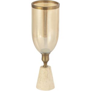 PTMD Tadh Brass Glass Stormlight Travertin Base Round S
