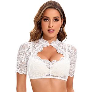 Dirndl Blouse voor Vrouwen - Kanten Blouse met Speciale Uitsnijdingen - Staande Kraag voor Oktoberfest en Carnaval - Voor Vrouwen en Meisjes - Dirndl Blouse - Wit - Maat M - 1 Stuk