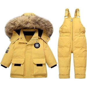 Kraftverdia® - skipak - skipak baby - winterpak voor baby - ski-donsjack pak - winddicht - warm - Tops en broeken 2STUKS - Geschikt voor jongens en meisjes Sneeuwpak - geel - maat 80