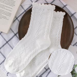 Allecto plus - Enkelhoge witte sokken met ruches van katoenen kant in hol patroon - Lolita-stijl.