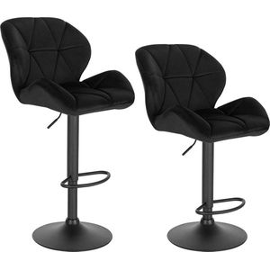 Barkruk - Zwart Velvet - Rugleuning - Verstelbaar - Zithoogte 60-82cm