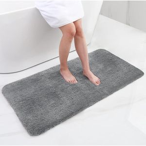 Antislip wasbaar badmat zacht wollig hoogpolig microvezel badmat 60 x 120 cm grijs