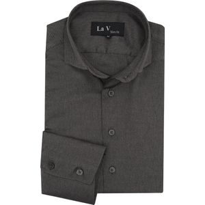 La V heren overhemd slim fit met strijkvrij Donkergrijs M
