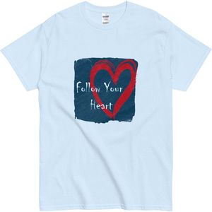 Dames en Heren T Shirt - Volg Jouw Hart - Blauw - Maat M