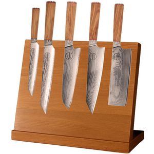 Sumisu Knives - Japanse Messenset Wood - 5-delige Messenset - Damascus Messenset Inclusief Giftboxes - Japanse Keukenmessen - Inclusief Magnetisch Messenblok