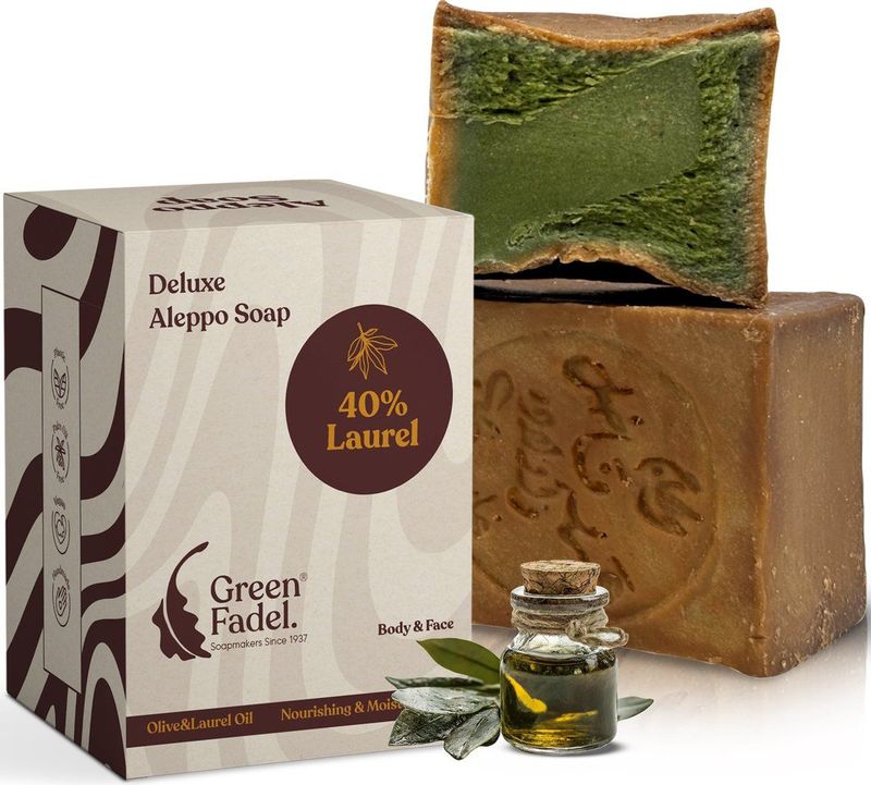 Green Fadel - Aleppo Zeep - 40% Laurierolie - 60% Olijfolie - 200g - Handgemaakt - Natuurlijke Zeep