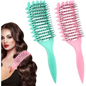 Allecto plus - 2 stuks Krullende Haarborstel voor Nat, Glad of Krullend Haar - Stylingborstel - Groen en Roze - Haarstyling Tool voor Vrouwen en Mannen