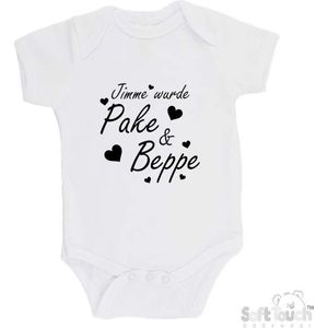 100% katoenen Romper ""Jimme wurde Pake & Beppe met hartjes"" zwangerschapsaankondiging Fries Unisex Katoen Wit/zwart Maat 56/62