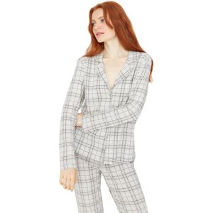 Trendyol Grijze 100% Katoenen Geruite Gebreide Pyjamaset Thmaw20Pt0266