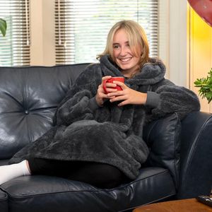 Leigrijs draagbare deken hoodie - deken met mouwen Sherpa fleece volwassen pullover hoodie zachte comfortabele oversized dekens met mouwen