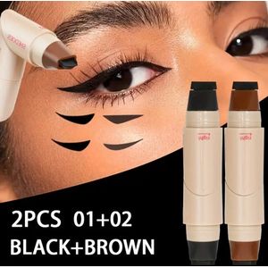 2-in-1 Dubbelkop Eyeliner Set waterproof – Zwart & Bruin set van 2 eyeliners – Waterdicht – Met Wing Stempel