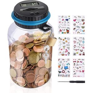 SHOP YOLO-Spaarpot -met teller-1,8 l-grote -kinderen-transparante muntenteller met lcd-display-digitale muntenbank met automatisch slot en schattige