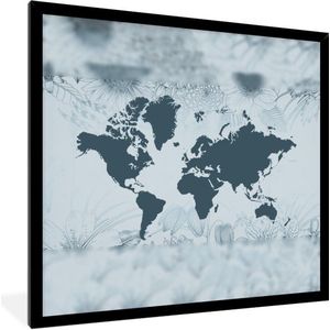 Fotolijst incl. Poster - Wereldkaart - Planten - Blauw - 40x40 cm - Posterlijst