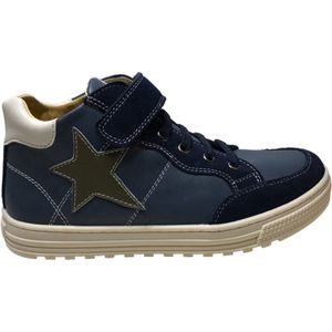 Naturino - Penshaw - Mt 34 - velcro elastiek groene ster hoge lederen sneakers - blauw/navy/wit
