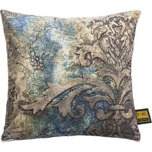 PTMD Triva Blue Cotton Velvet Cushion Antique Print S