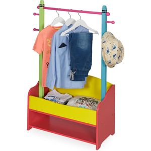 Kinderen garderobe kledingrek - 4 haken 2 planken - HBD 1005 x 71 x 30 cm - kapstok gekleurd