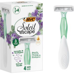 BIC Soleil Escape Scheermes- Geur Lavendel en Eucalyptus - Geparfumeerde greep - Doosje met 4 wegwerpscheermesjes - 3 mesjes