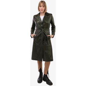 Felix Hardy - Leren Jas - Groen - Dames - Met Riem En Knopen