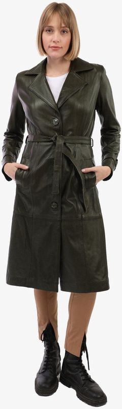 Felix Hardy - Leren Jas - Groen - Dames - Met Riem En Knopen