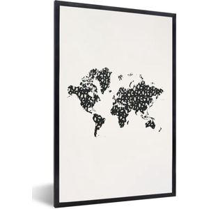 Fotolijst incl. Poster - Wereldkaart - Cijfers - Zwart - 60x90 cm - Posterlijst