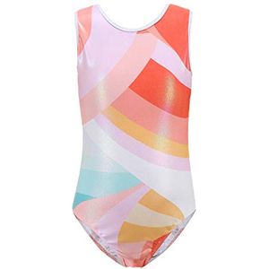 Cucudy Turnpakjes voor meisjes, wit/geel/blauw/groen/paars/roze/regenboogkleurverloop sprankelend mouwloos turnpakje dansen ballet gymnastiek atletisch voor klein meisje 5-12 jaar