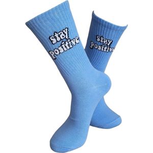 Verjaardags cadeau - Positief Sokken - leuke sokken - vrolijke sokken - witte sokken - tennis sokken - sport sokken - valentijns cadeau - sokken met tekst - aparte sokken - grappige sokken - Socks waar je Happy van wordt - maat 37-44