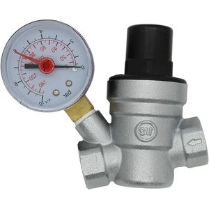 Allecto plus - Messing waterdrukverminderaar met manometer en chroomafwerking - Reduceerventiel voor waterdrukregelaar - Aansluiting 1/2 inch
