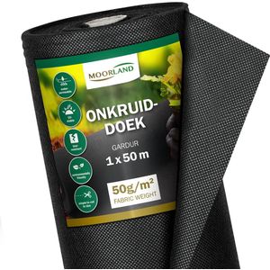 Moorland Gardur - Anti Onkruiddoek Tuin 1m x 50m (50m²) Zwart - Antiworteldoek UV-licht bestendig, Waterdoorlatend voor Tuin, Terras & Bloembed