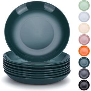 Plastic bordenset van 8, dinerborden 24 cm, onbreekbaar herbruikbaar servies voor alle doeleinden en alle leeftijden, magnetronbestendig, BPA-vrij, vaatwasmachinebestendig (donkergroen)