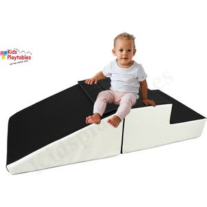 Mini glijbaan Zwart-Wit, Zachte Soft Play Foam Blokken 2-delige set | grote speelblokken | motoriek baby speelgoed | foamblokken | reuze bouwblokken | Soft play peuter speelgoed | schuimblokken